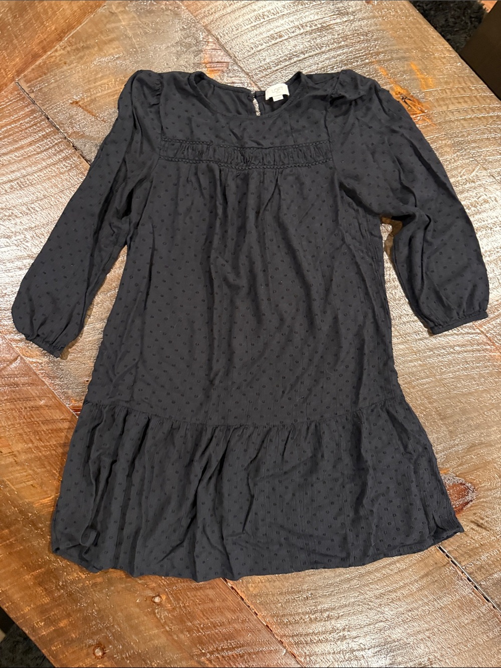 LOFT Black Swiss Dot Long Sleeve Casual Dress